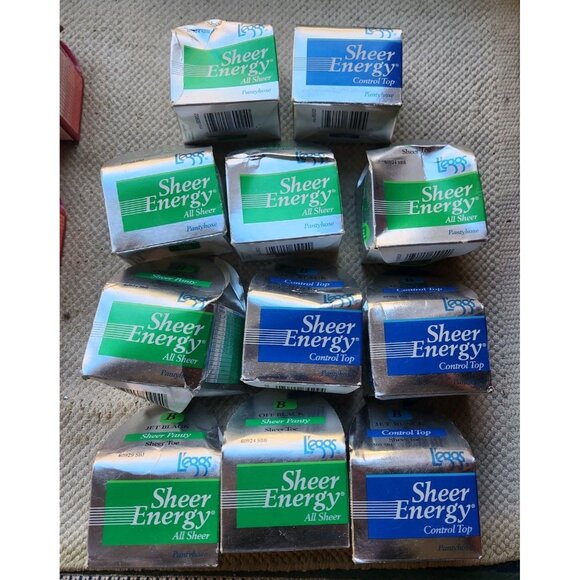 11 Leggs Sheer Energy Control Top Pantyhose Jet Off Black Sheer Toe Size B Boxed - Picture 1 of 6